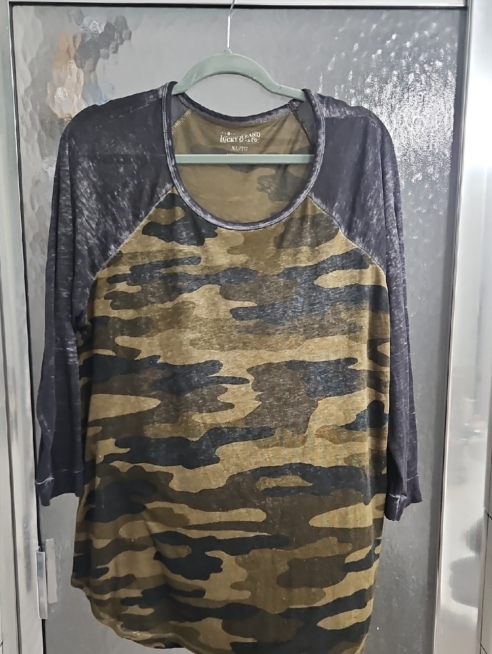 Lucky Brand Olive Camo Raglan Long Sleeve Tee with Dark Gray Sleeves